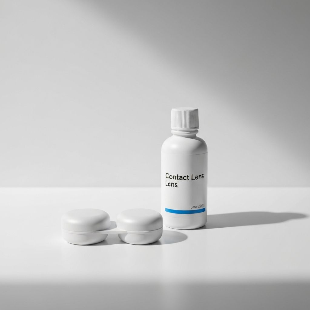 Contact lens case and solution on a clean white surface
