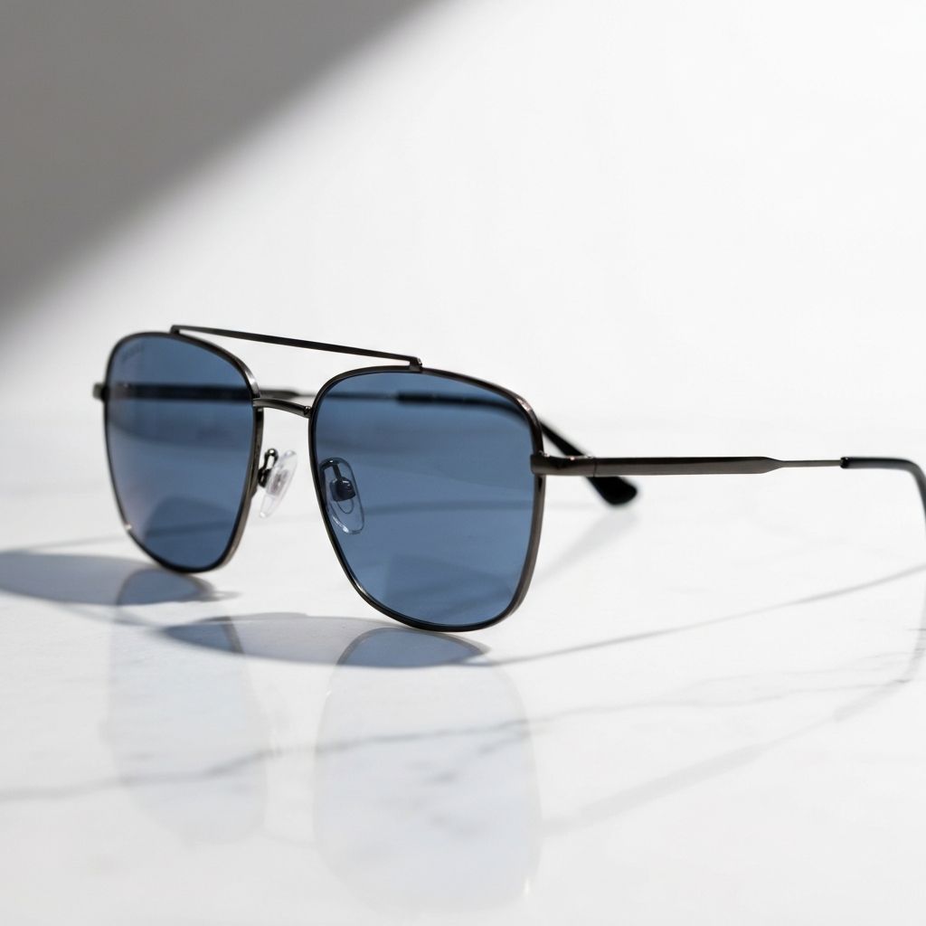 Display of premium sunglasses on a marble surface